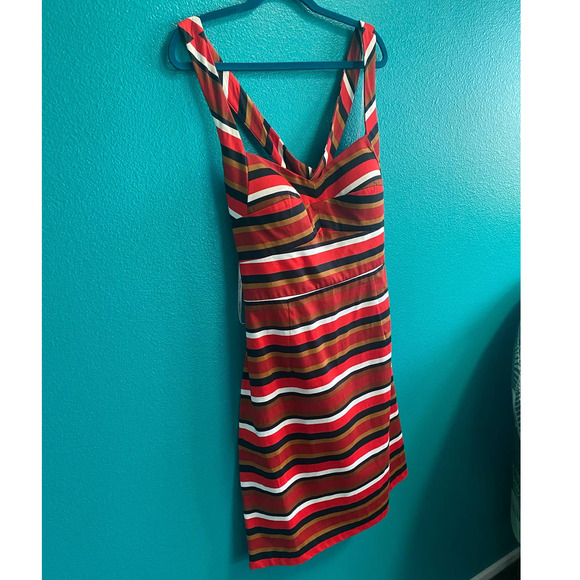 Calvin Klein Red Striped Criss Cross Bodycon Dress Size 14 - Picture 2 of 9